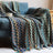 Boho Chevron Knitted Throw Blanket with Fringe Tassels