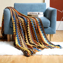 Boho Chevron Knitted Throw Blanket with Fringe Tassels