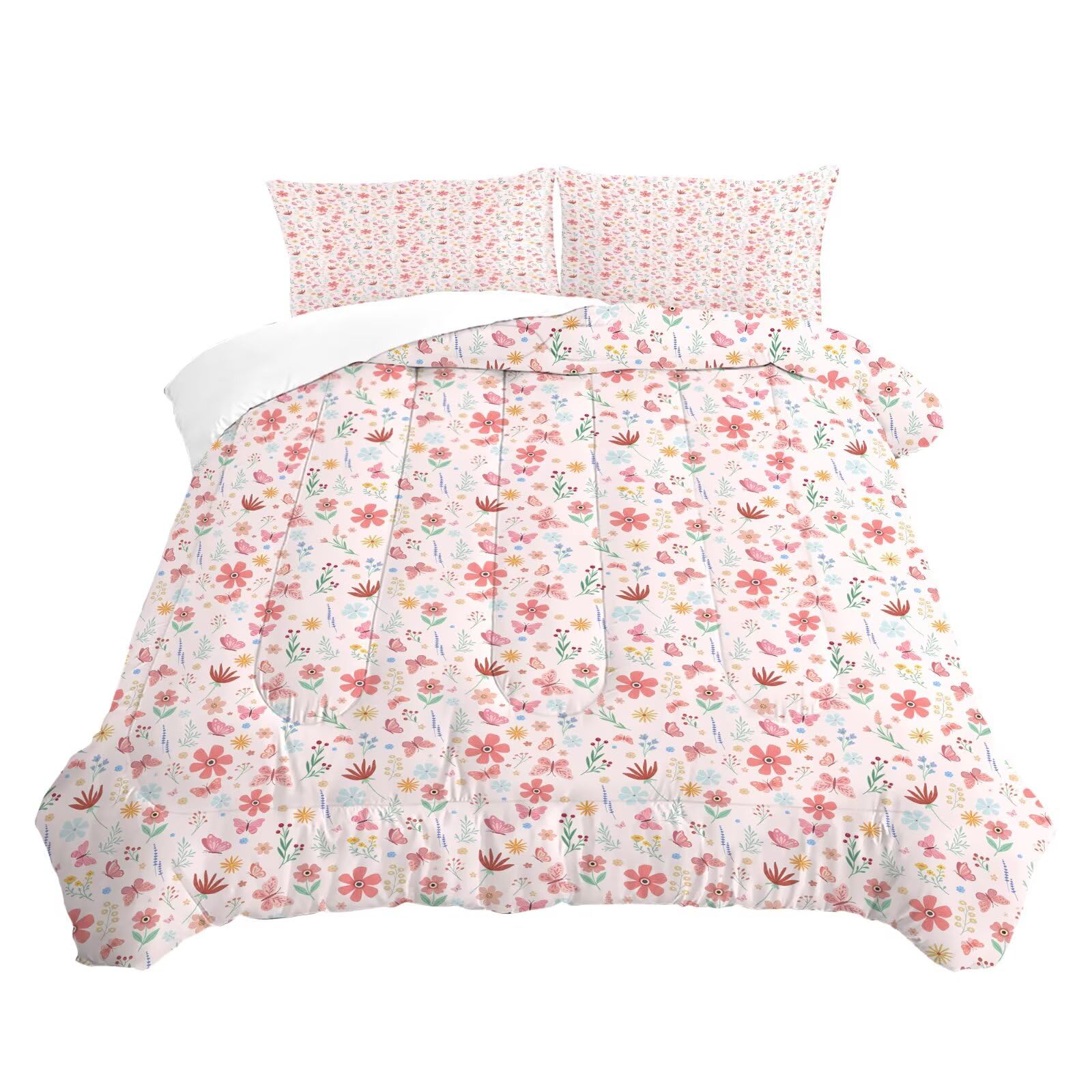 Liveonus 3 Pieces Cute Vintage Floral Soft Lightweight Comforter Set