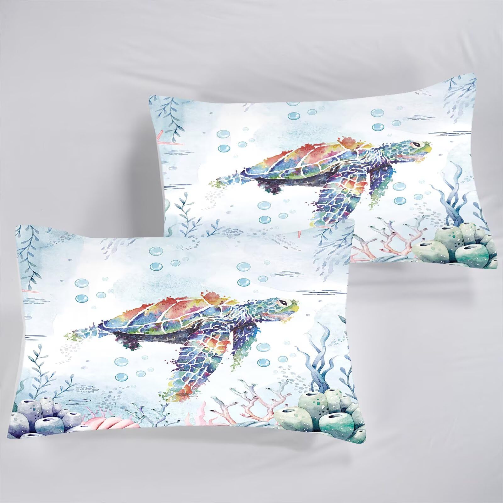 Liveonus 3 Pieces Coastal Beach Theme Comforter Set with Nautical Turtle Design