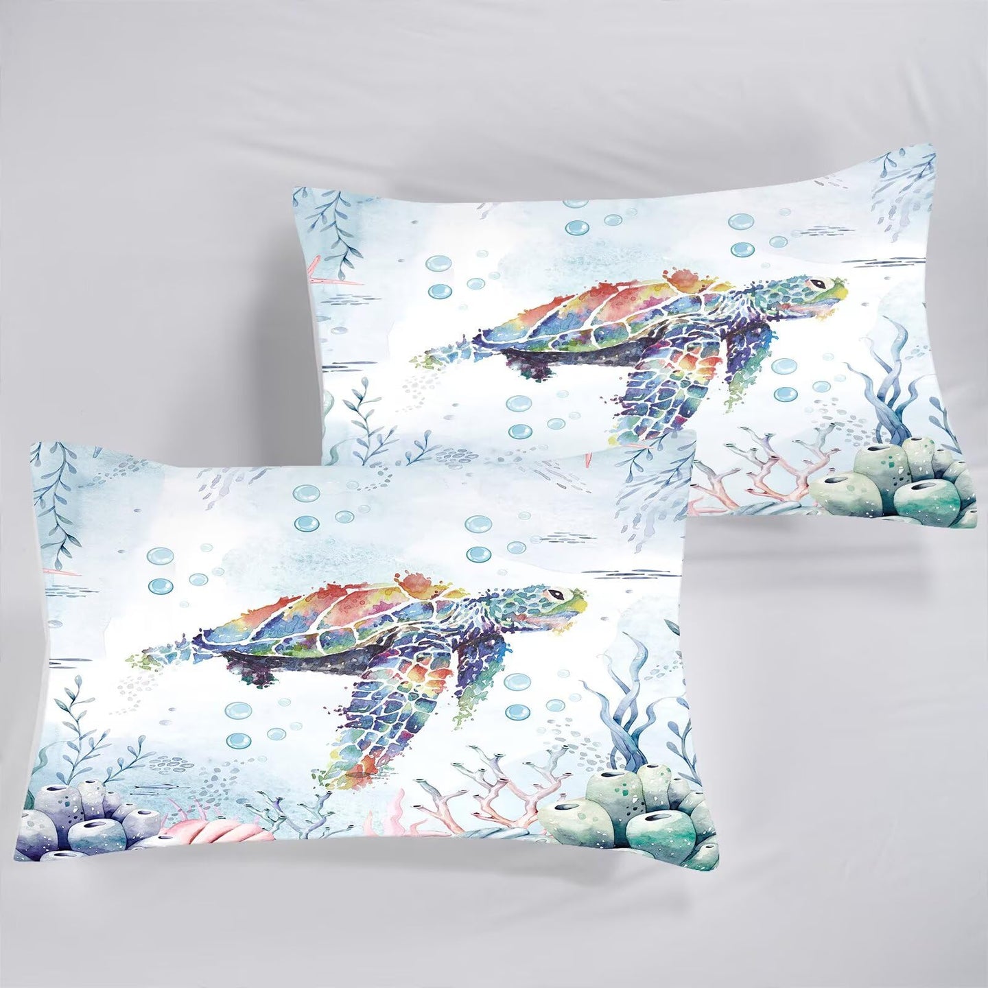 Liveonus 3 Pieces Coastal Beach Theme Comforter Set with Nautical Turtle Design