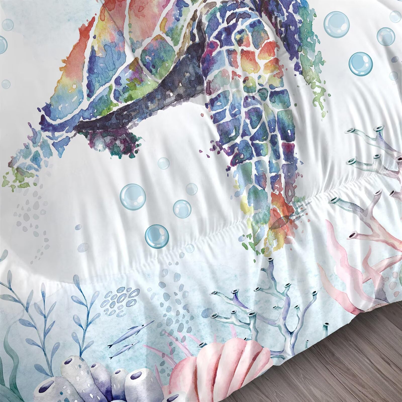 Liveonus 3 Pieces Coastal Beach Theme Comforter Set with Nautical Turtle Design