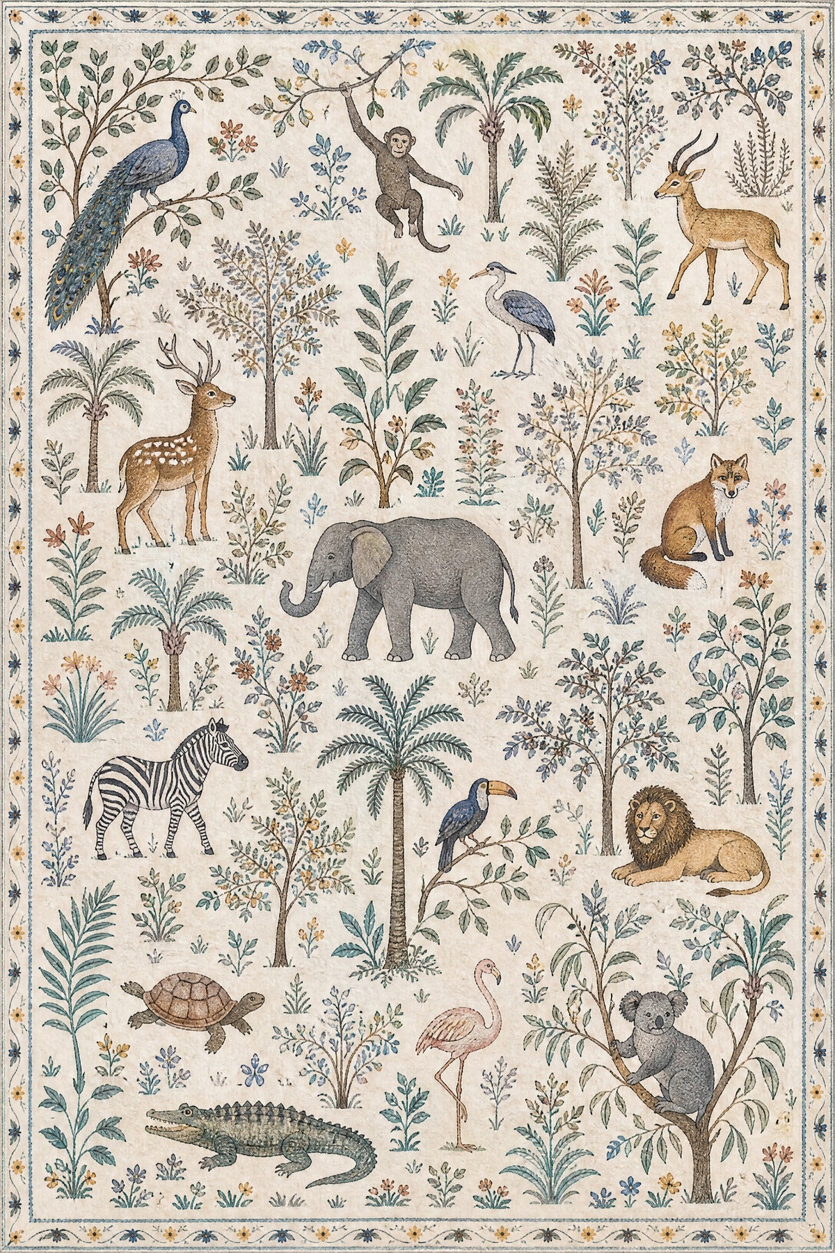 Vintage Animal Non Slip Washable Area Rug