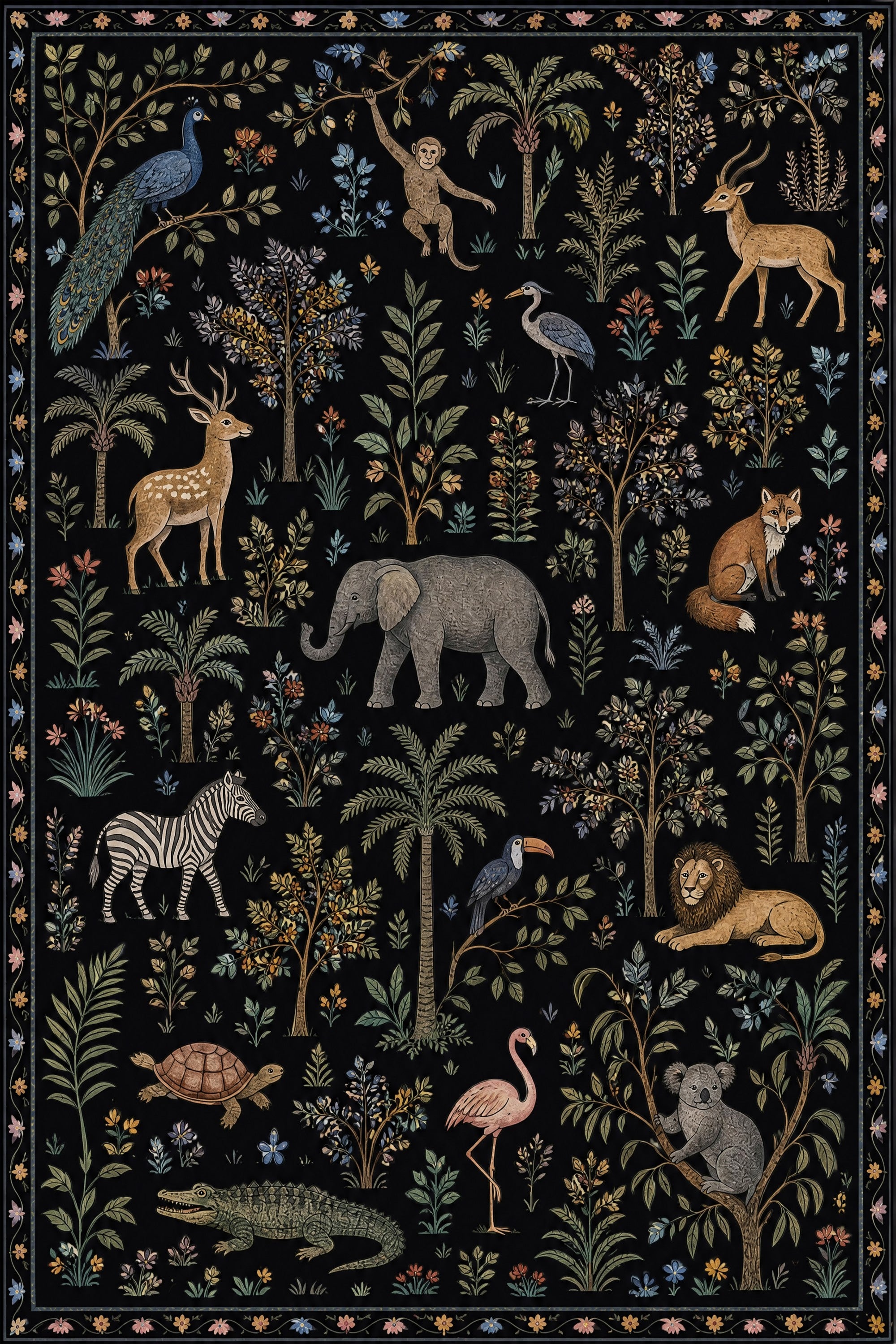 Vintage Animal Non Slip Washable Area Rug