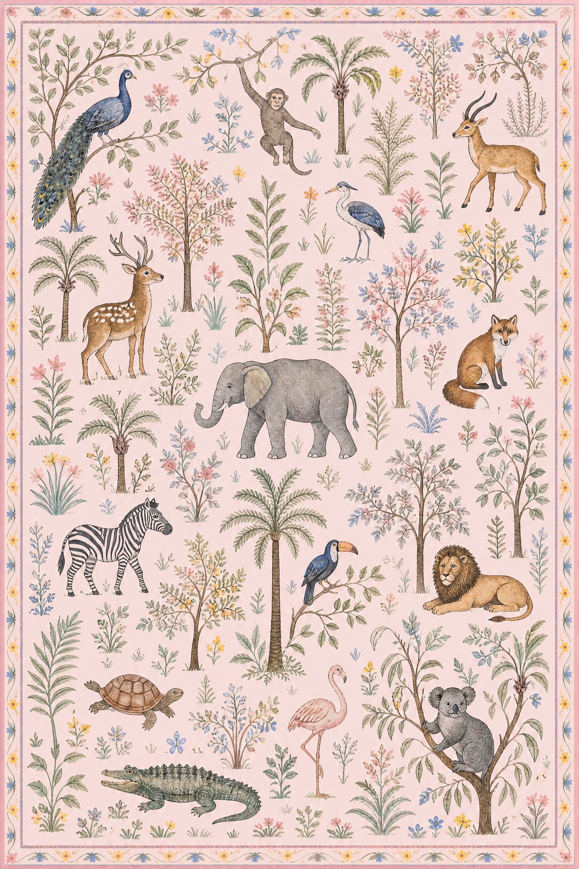 Vintage Animal Non Slip Washable Area Rug