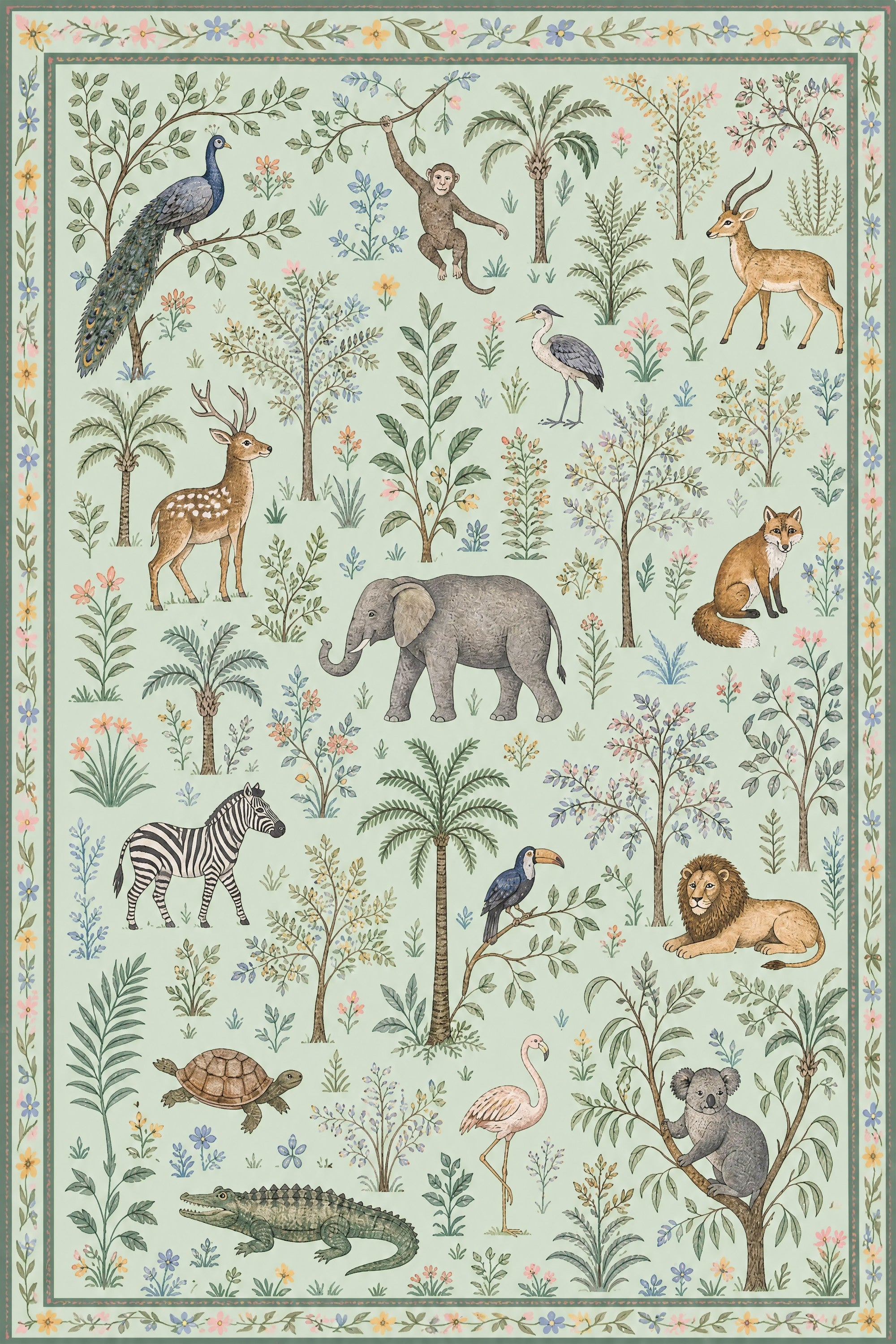 Vintage Animal Non Slip Washable Area Rug