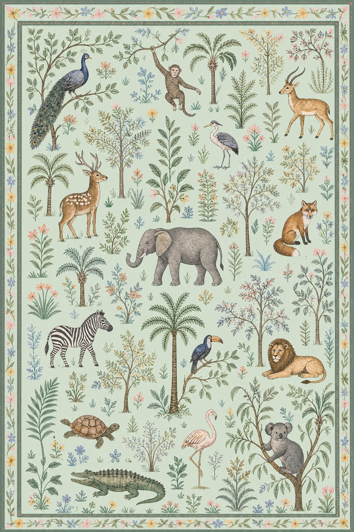 Vintage Animal Non Slip Washable Area Rug