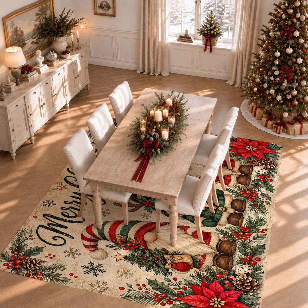 Christmas Gnome Santa Non‑Slip Washable Area Rug