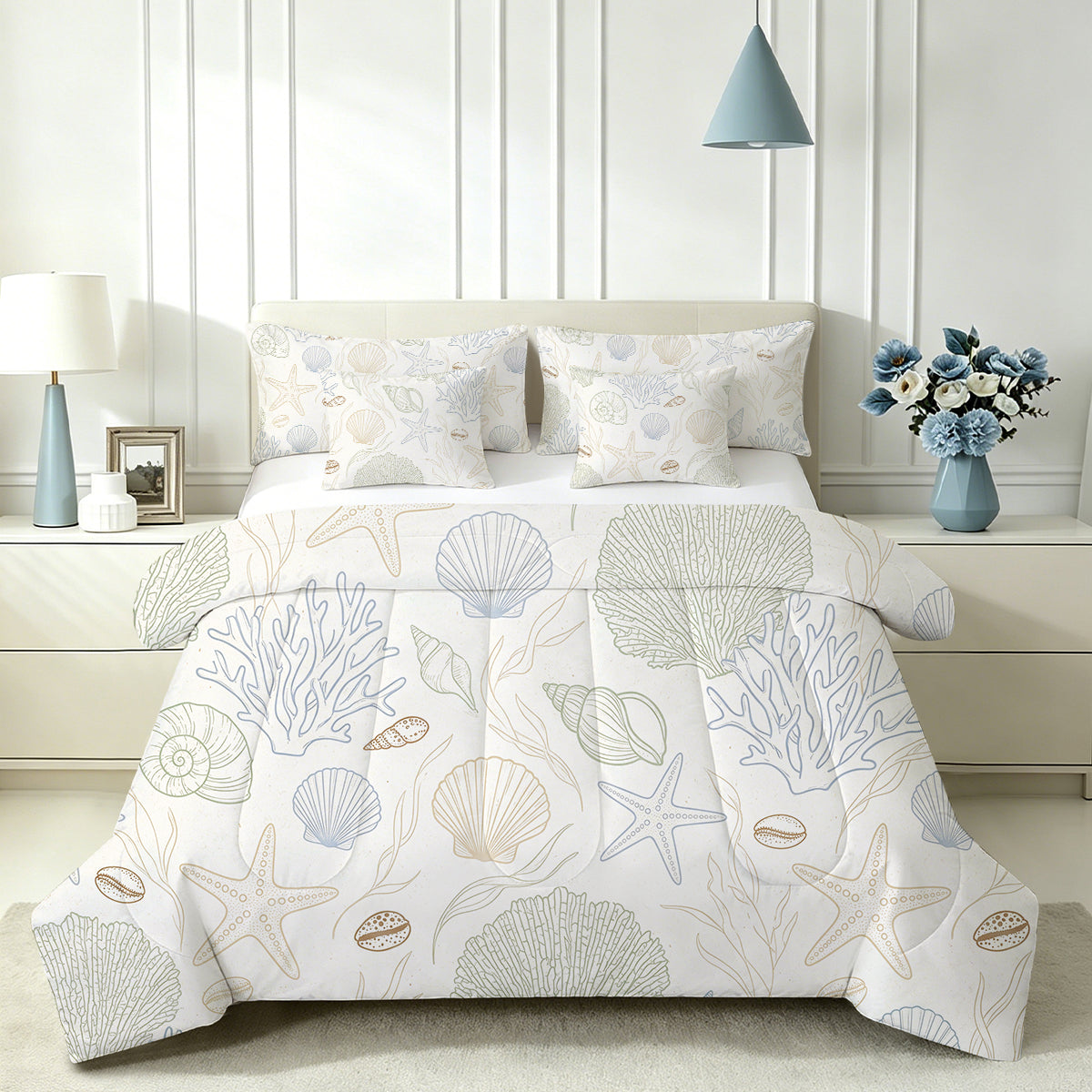 Liveonus 7pc Coastal Seashell Ocean Comforter Set All Season Bedding