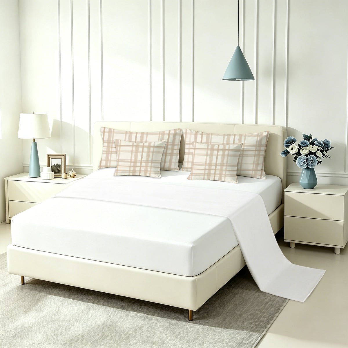 Liveonus 7pc Beige Neutral Plaid Comforter Set All Season Bedding