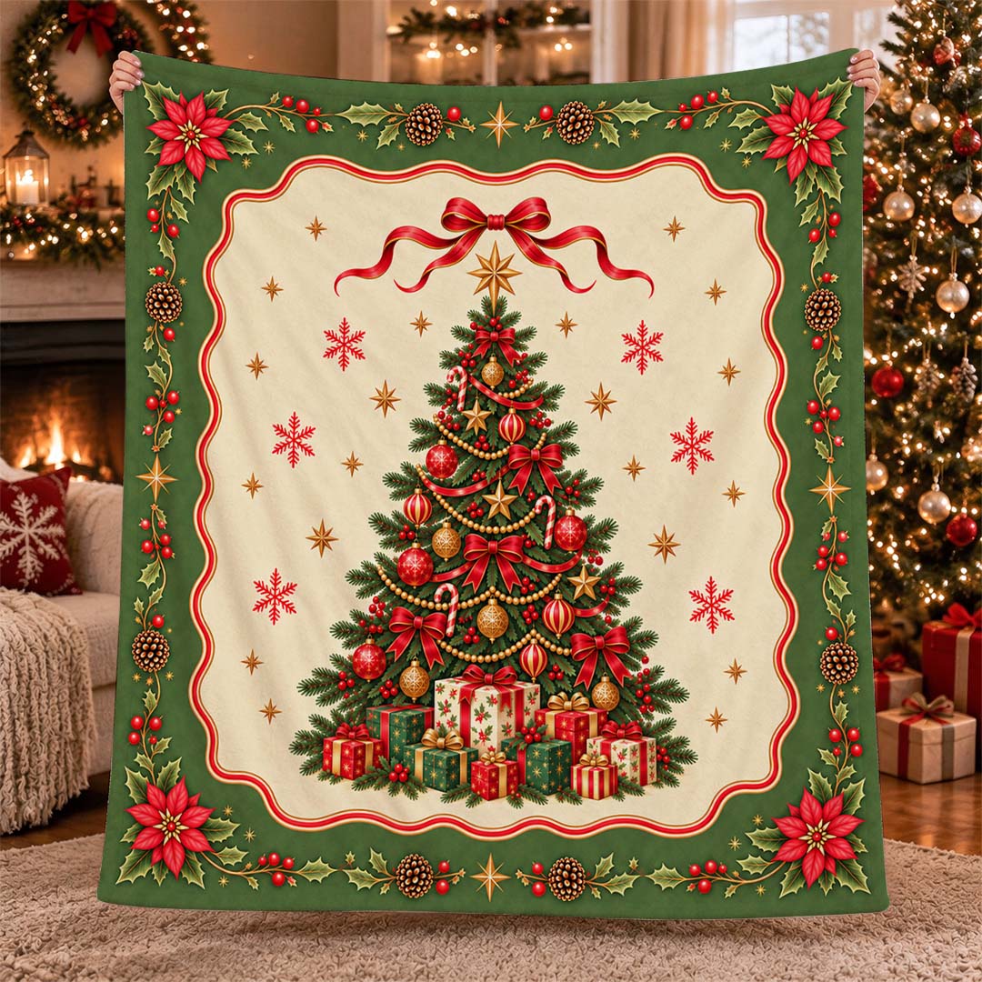 Vintage Christmas Tree Gift Box Throw Blanket