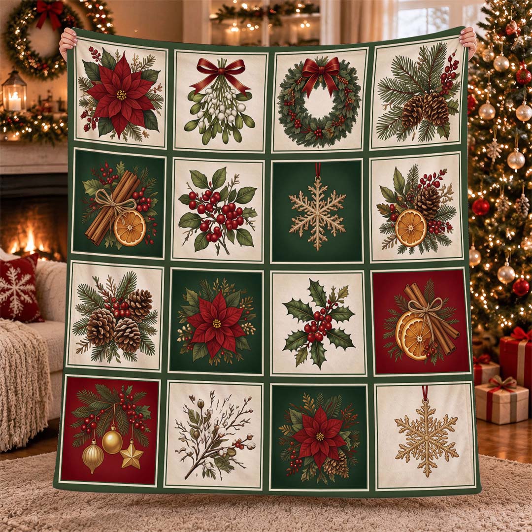 Vintage Christmas Patchwork Throw Blanket