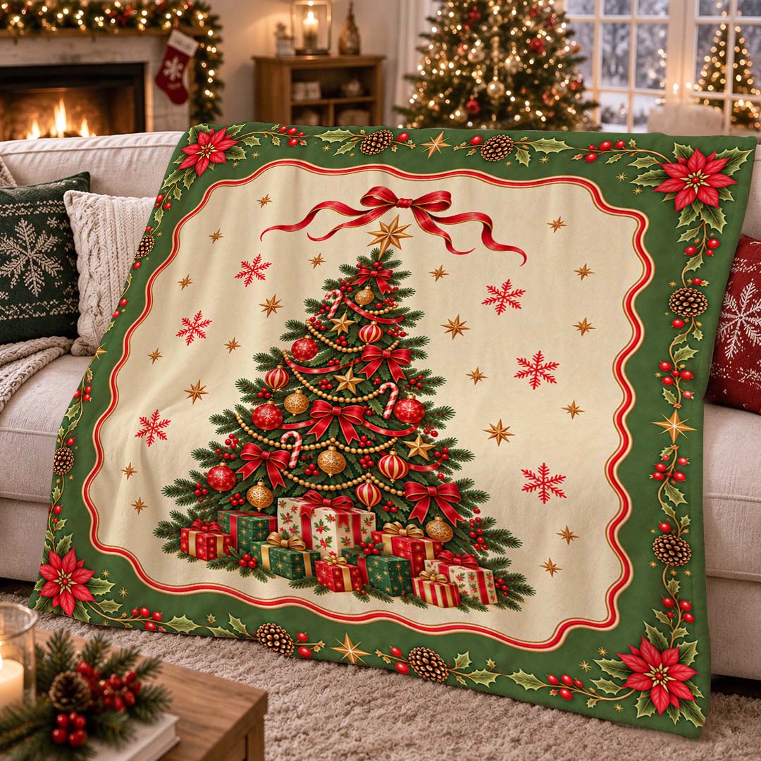 Vintage Christmas Tree Gift Box Throw Blanket