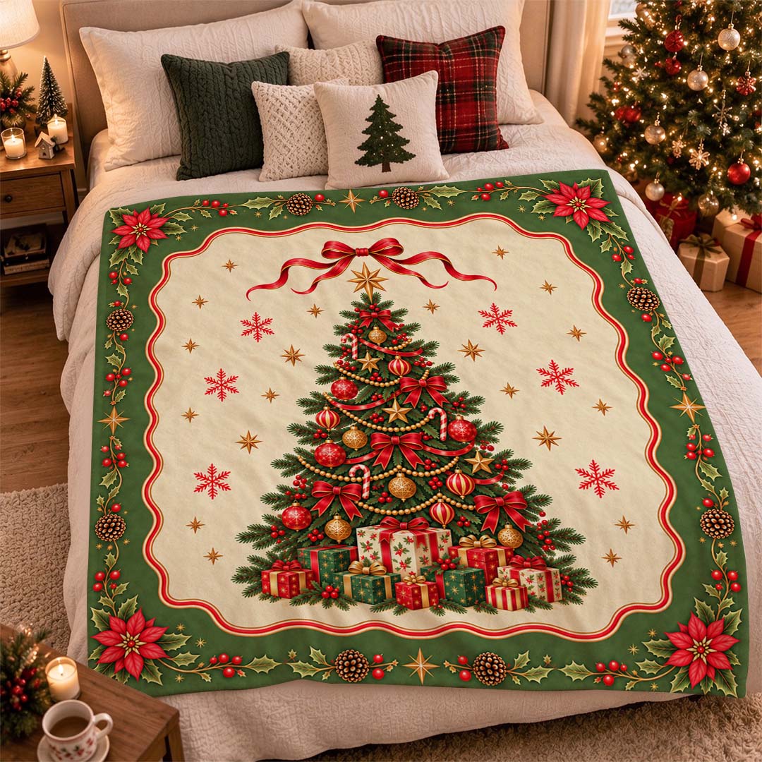 Vintage Christmas Tree Gift Box Throw Blanket