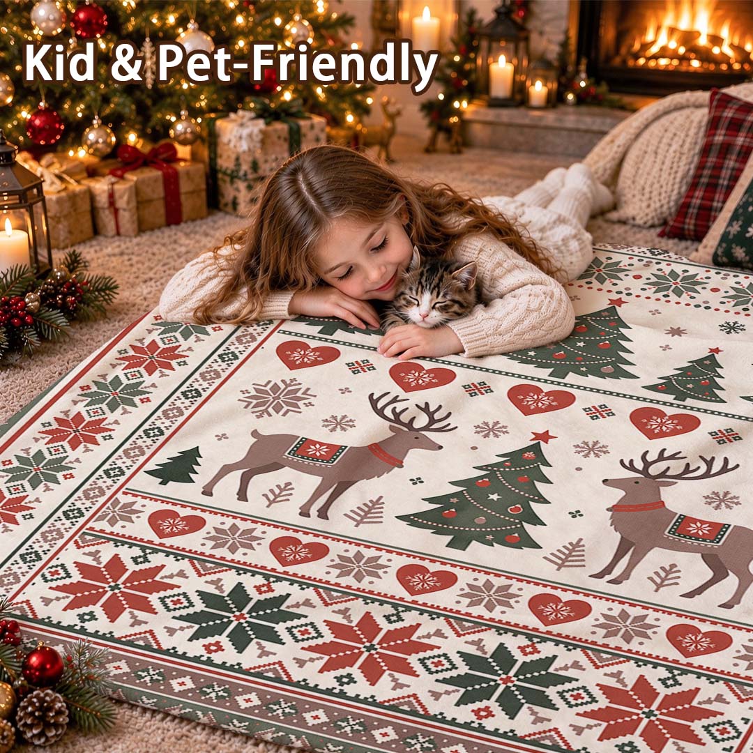 Vintage Christmas Reindeer Throw Blanket