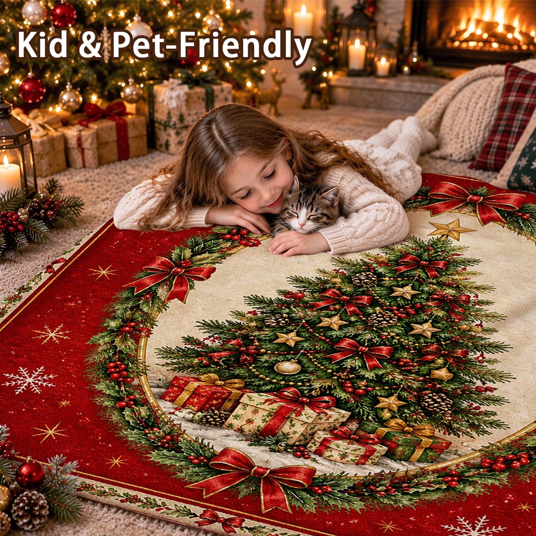 Vintage Red Christmas Tree Wreath Throw Blanket