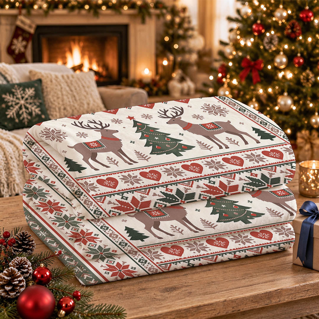 Vintage Christmas Reindeer Throw Blanket