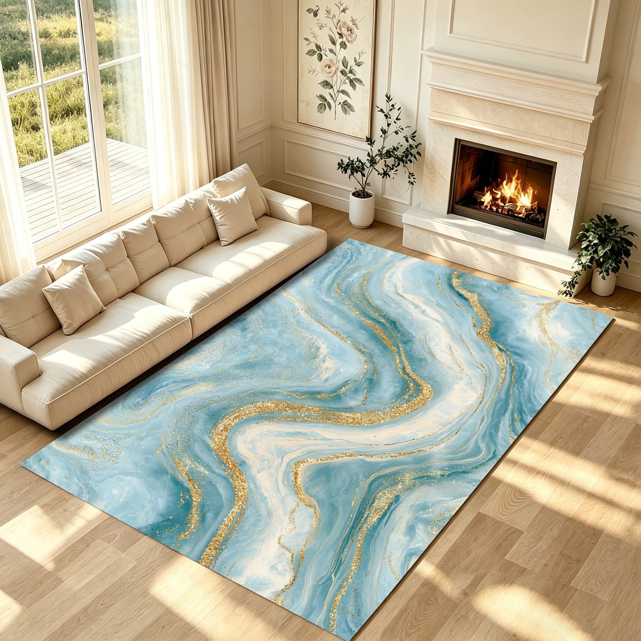 Liveonus Marble Swirl Abstract Gold Vein Non‑Slip Area Rug
