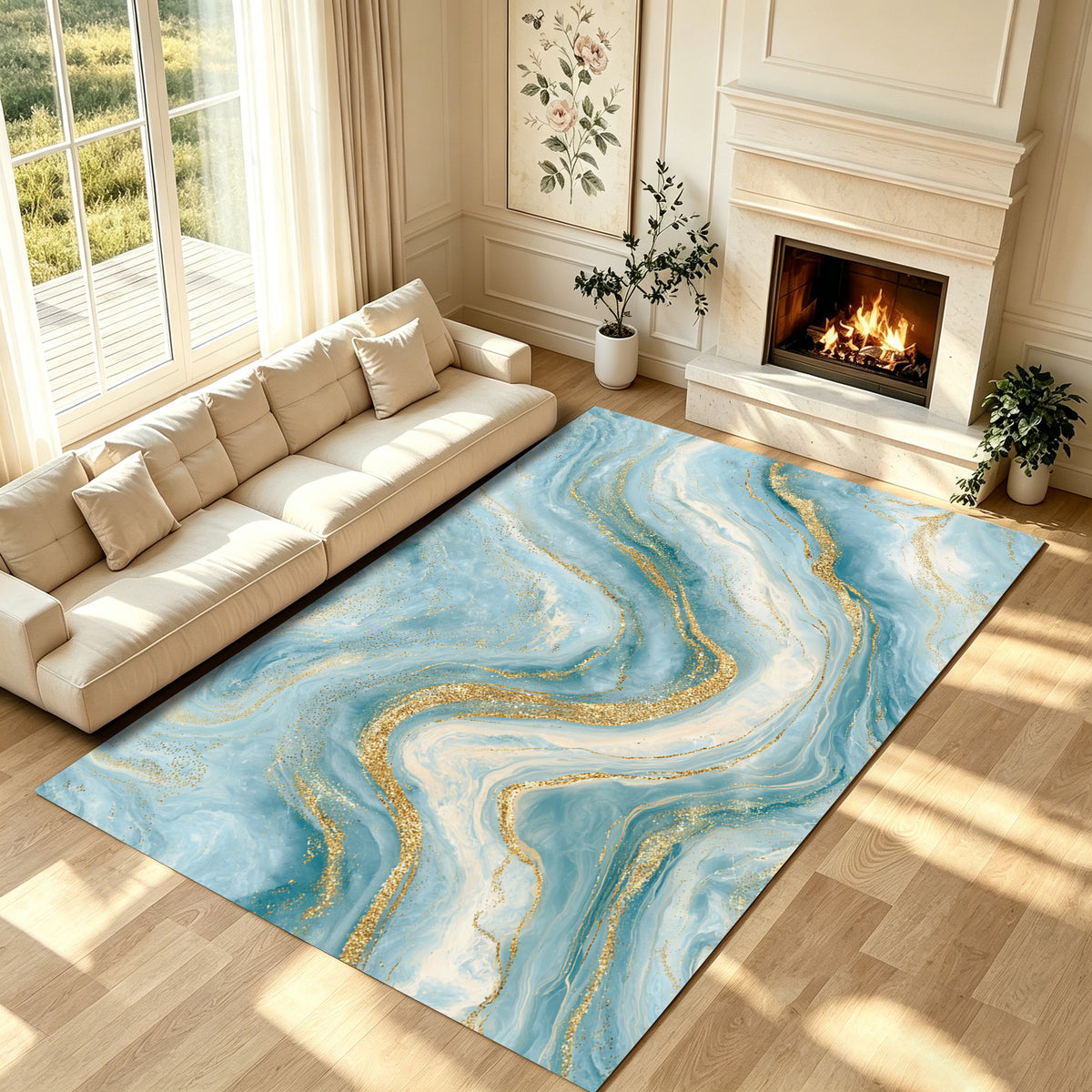 Liveonus Marble Swirl Abstract Gold Vein Non‑Slip Area Rug