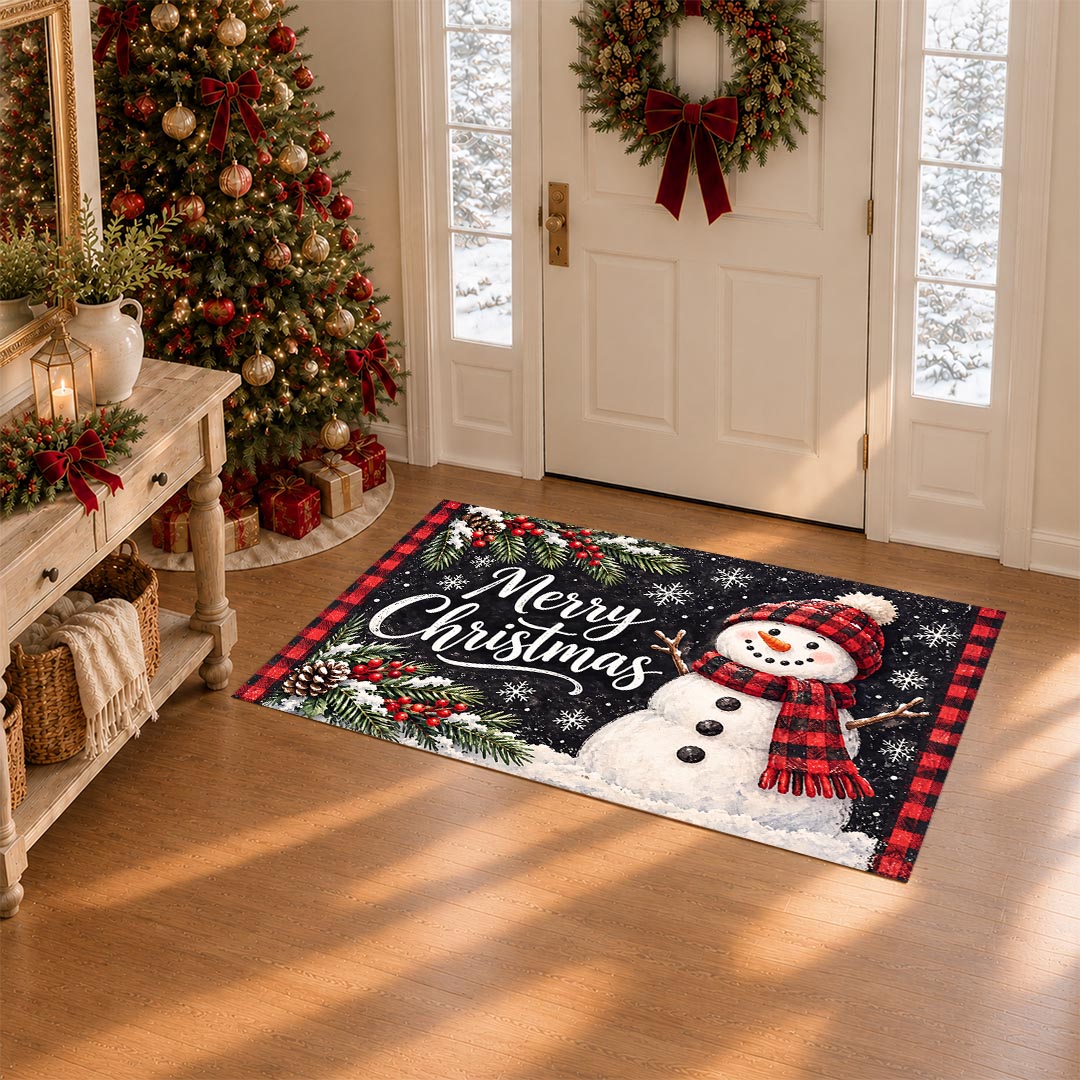 Snowman Christmas Non‑Slip Washable Area Rug