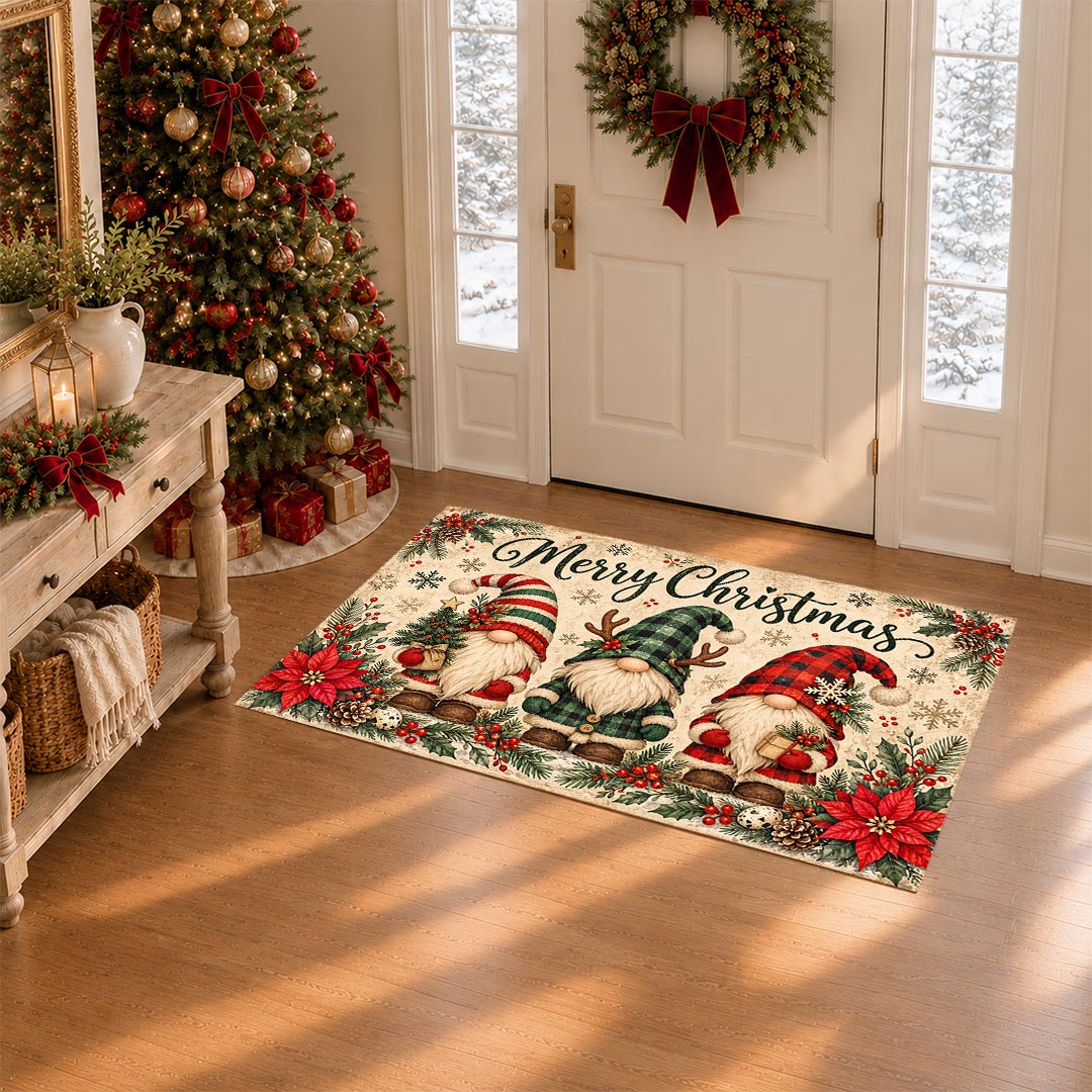 Christmas Gnome Santa Non‑Slip Washable Area Rug