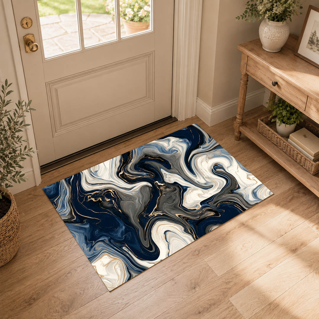 Marble Swirl Fluid Abstract Gold Vein Non‑Slip Area Rug