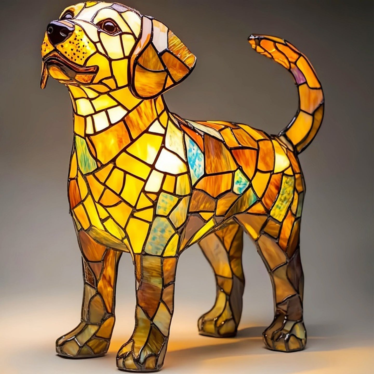 Stained-Glass Aesthetic Resin Dog Desk Lamp