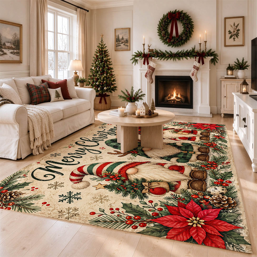Christmas Gnome Santa Non‑Slip Washable Area Rug