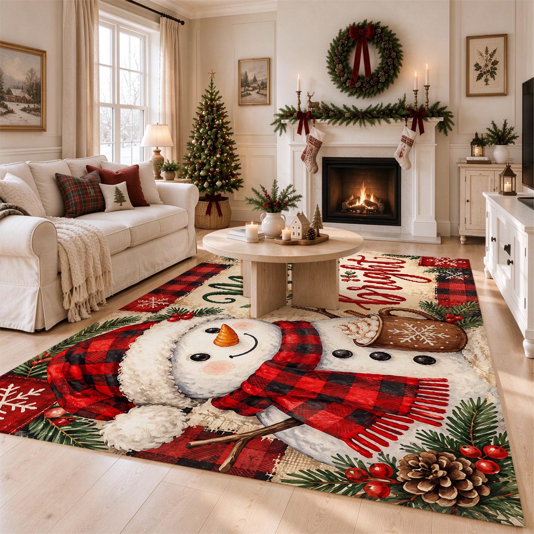Snowman Christmas Non‑Slip Washable Area Rug