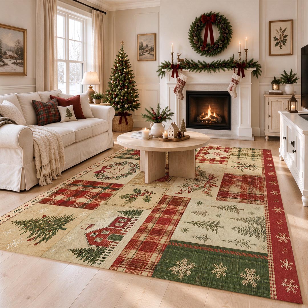 Vintage Christmas Non‑Slip Washable Area Rug
