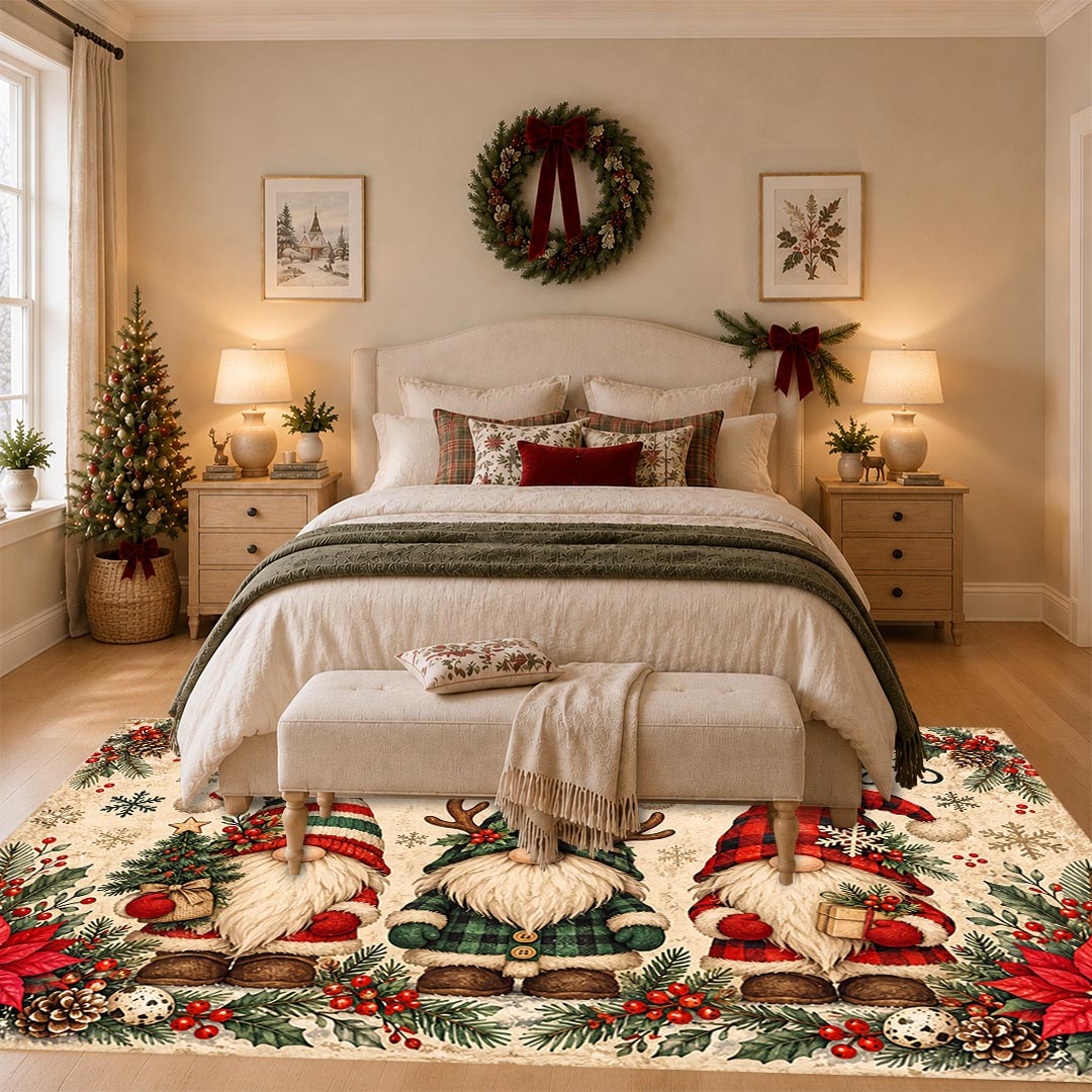 Christmas Gnome Santa Non‑Slip Washable Area Rug