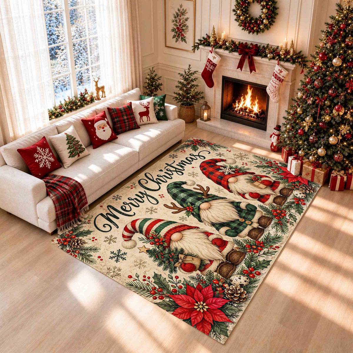 Christmas Gnome Santa Non‑Slip Washable Area Rug