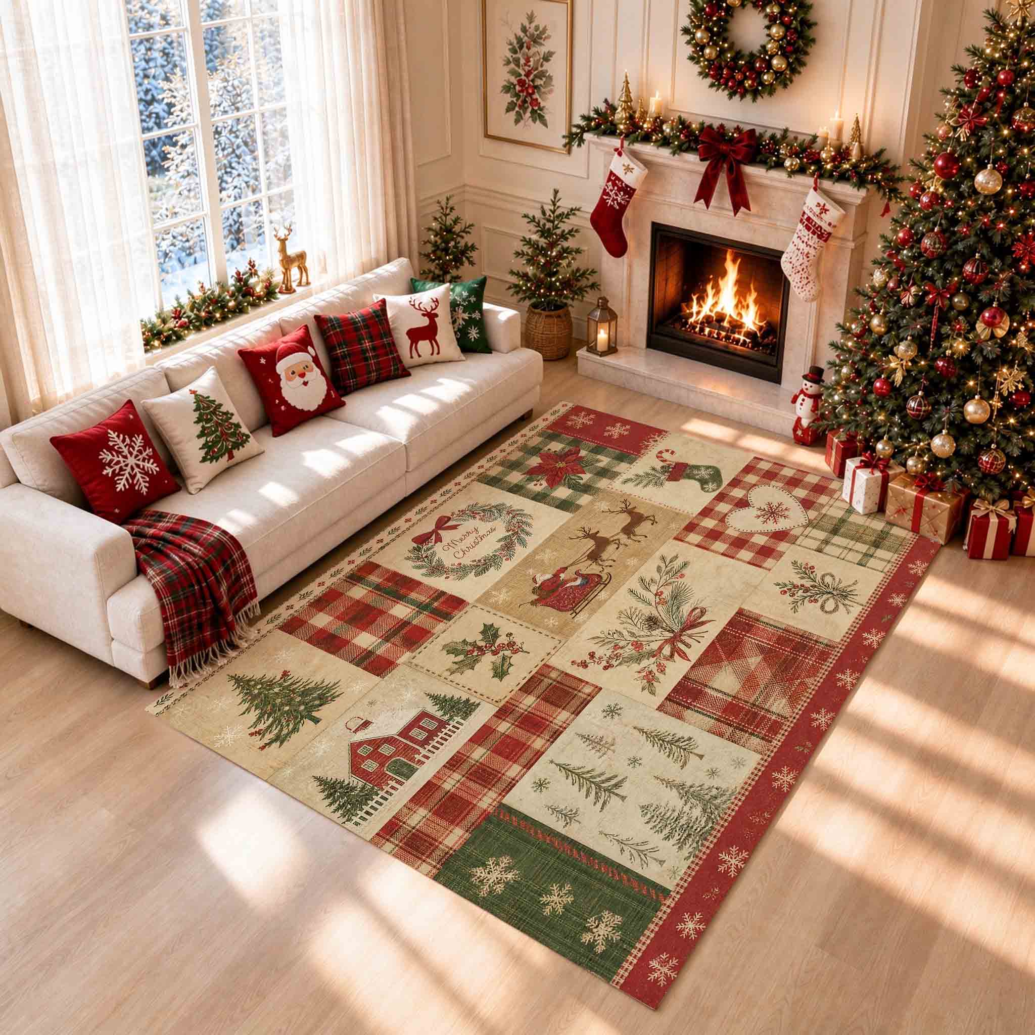 Vintage Christmas Non‑Slip Washable Area Rug