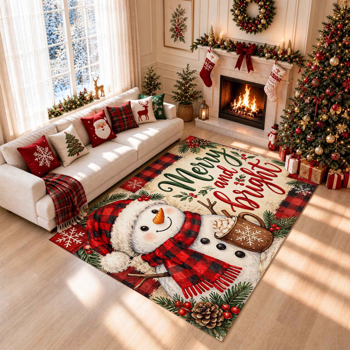 Snowman Christmas Non‑Slip Washable Area Rug