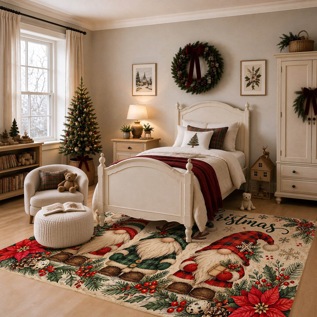 Christmas Gnome Santa Non‑Slip Washable Area Rug