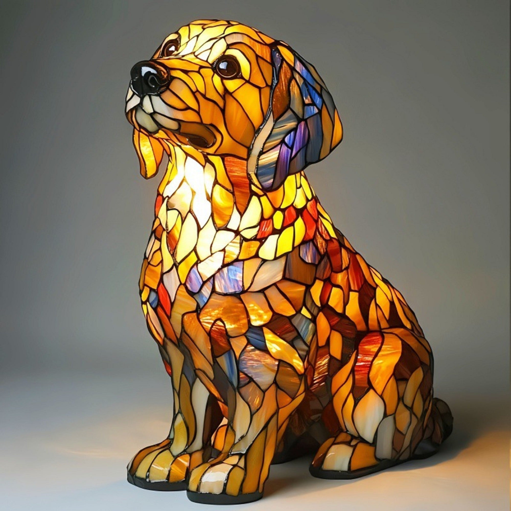 Stained-Glass Aesthetic Resin Dog Desk Lamp