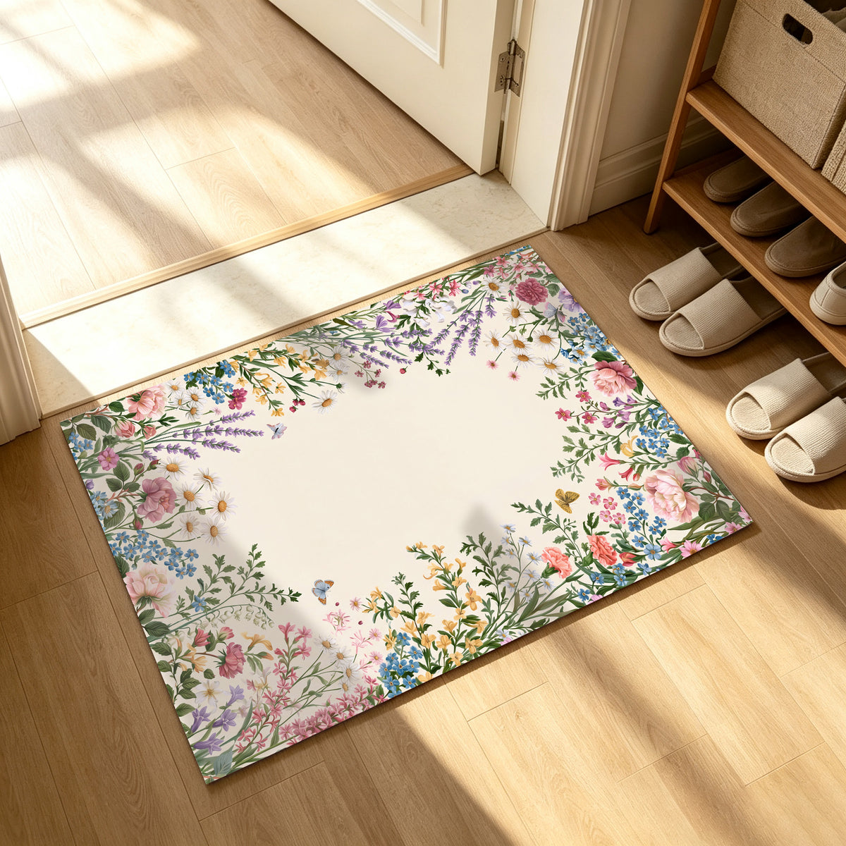 Liveonus Vintage Wildflower Floral Border Non‑Slip Area Rug